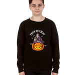 Kids Trick or Treat Scary Skeleton with Pumpkin Black Sweatshirt