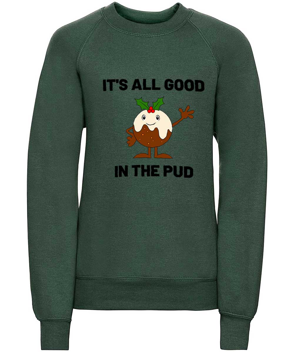 Trendy Toggs Kids Christmas pudding Jumper Green