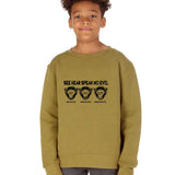 Kids 3 Wise Monkey Print Olive Green Sweatshirt
