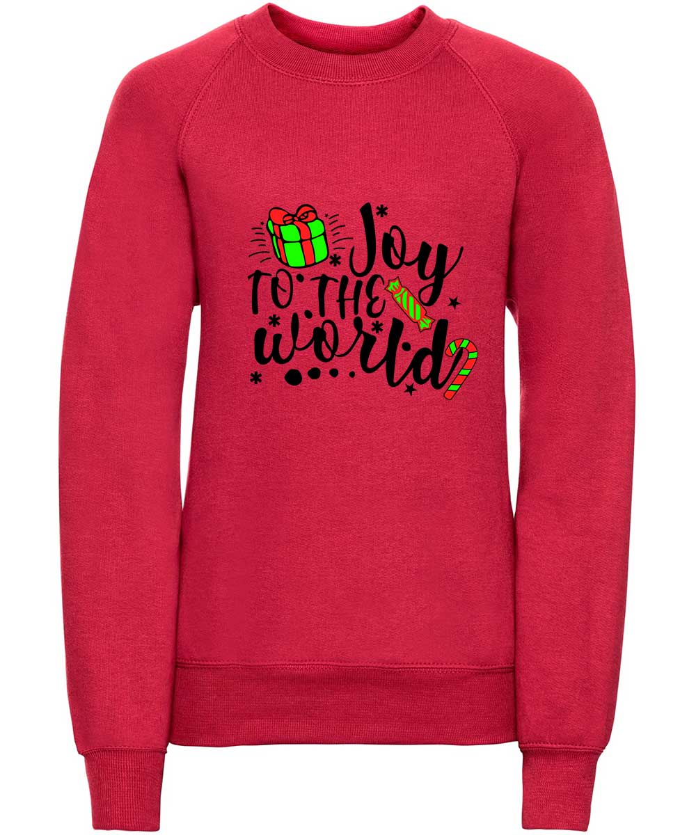Kids Christmas Candy Joy to the World Jumper Red