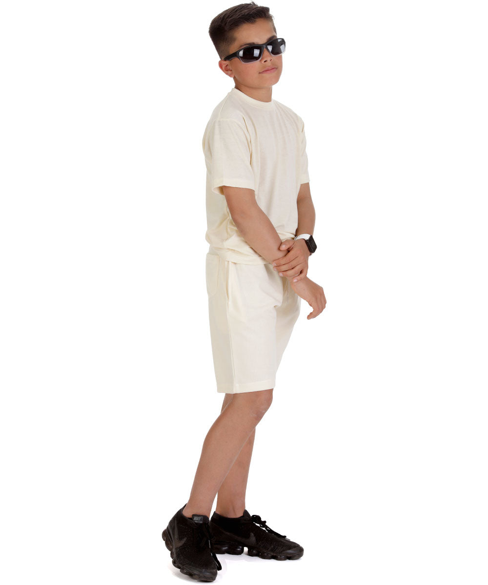 Kids Cream T-shirt and Shorts Set