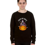 Kids Trick or Treat Scary Skeleton with Pumpkin Black Sweatshirt