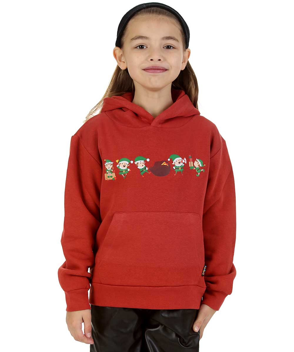 Trendy Toggs Kids Elf Christmas Overhead Hoodie Rust