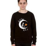 Kids Halloween Skeleton on Moon Black Sweatshirt