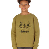 Kids Halloween Scary Dancing Skeleton Olive Green Sweatshirt