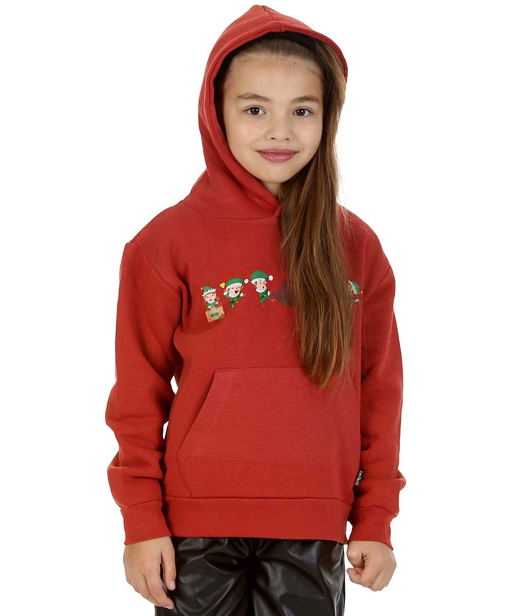 Trendy Toggs Kids Elf Christmas Overhead Hoodie Rust