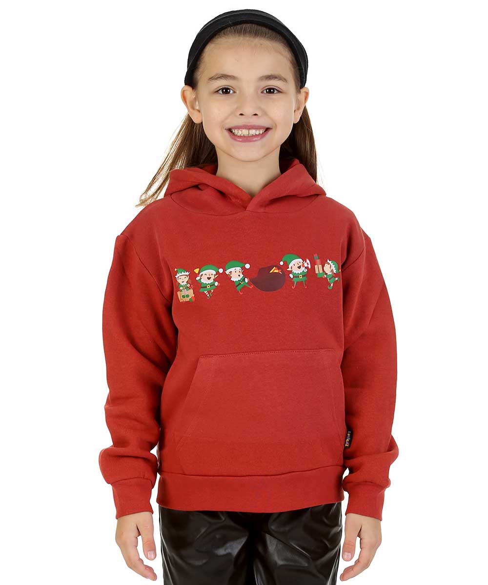 Trendy Toggs Kids Elf Christmas Overhead Hoodie Rust