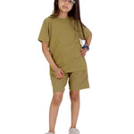 Kids Olive Green T-shirt and Shorts Set