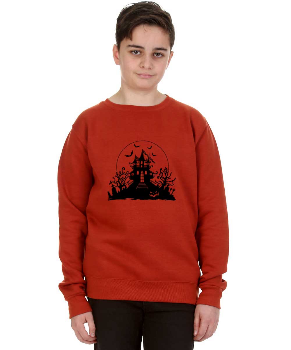 Kids Haunted House of Halloween Rust Jumper